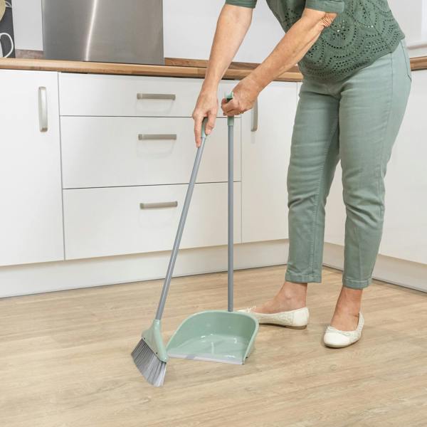 JVL Long Handle Dust Pan And Brush Set - Green