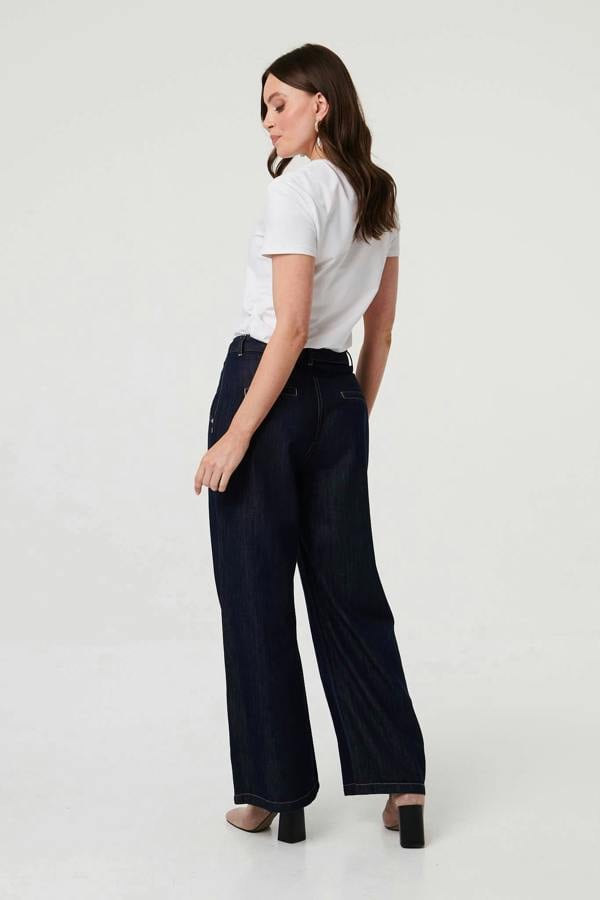 Black | High Waist Pleat Front Wide Leg Jeans