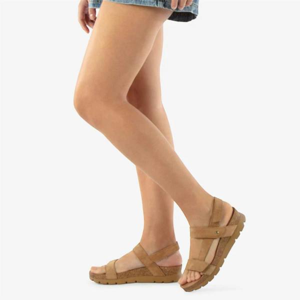 Panama Jack Women's Wedge Bark Brown Suede Leather Sandals - Selma B10