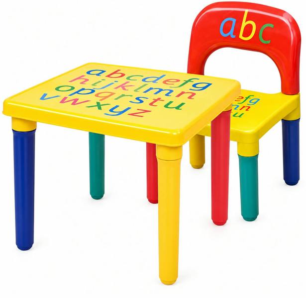 ATEK Kids ABC Table and Chair Set Toddler Learning Activity Desk Multicoloured