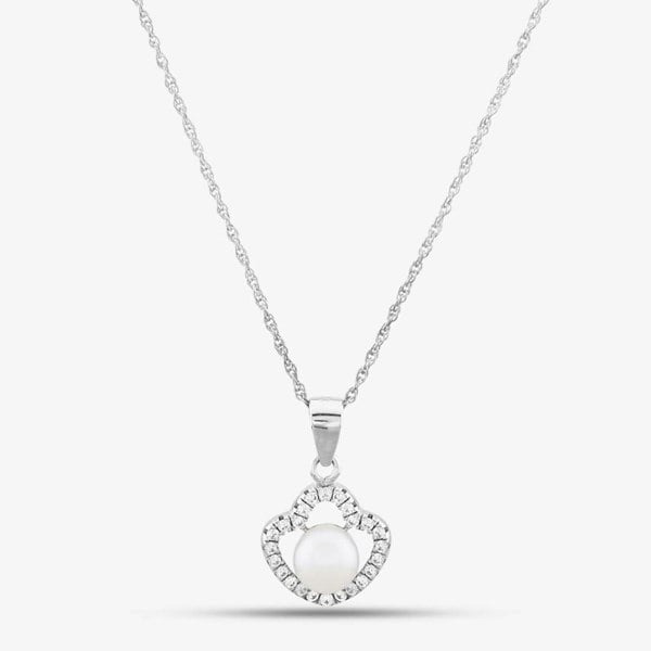 T. H. Baker Sterling Silver Freshwater Pearl and Cubic Zirconia Pendant PNW70246FW