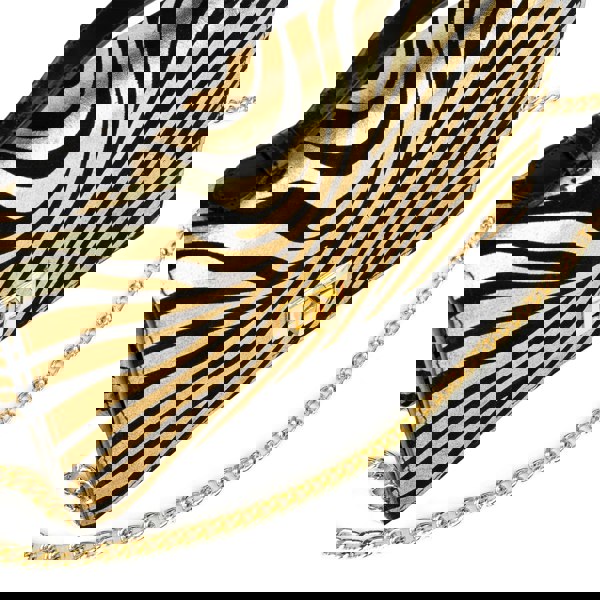 Embassy London Envy - Black & Gold Stripes - Women's leather flap clutch bag with strap