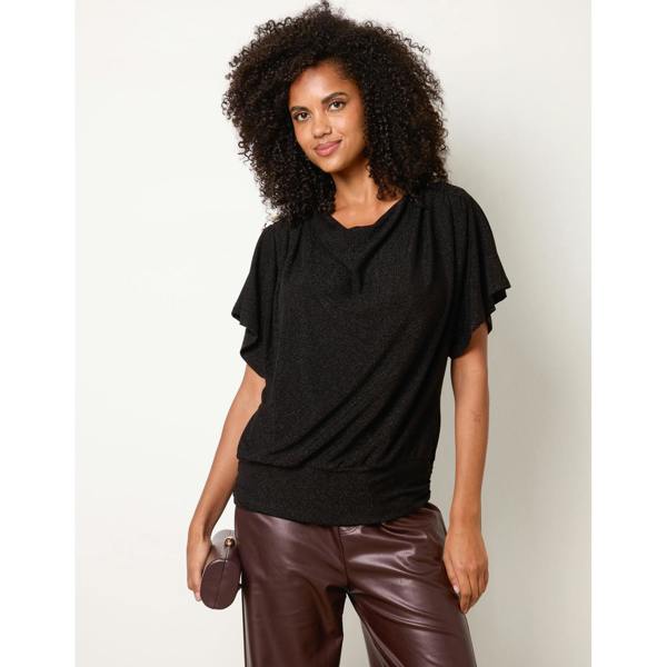 Blue Vanilla Button Detail Draped Cowl Neck Top