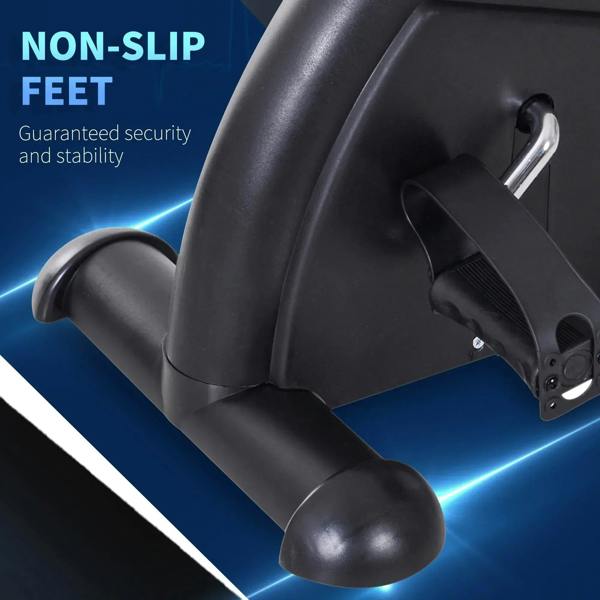 Black mini exercise bike with non-slip feet and stable pedal base