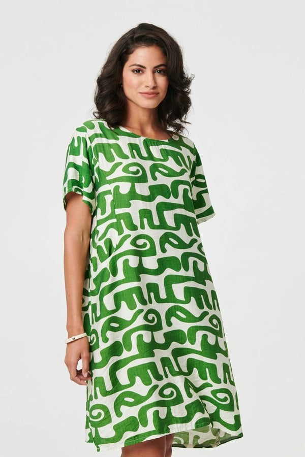 Green | Abstract 1/2 Sleeve Knee Length Dress

