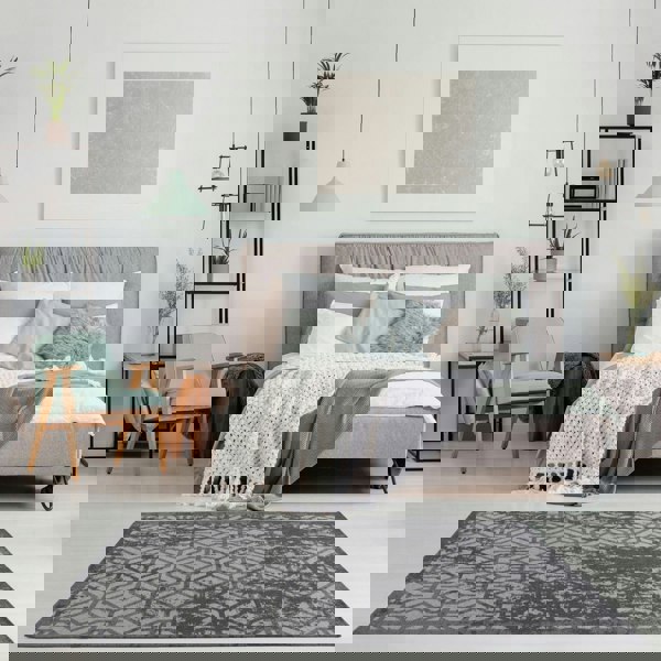 Machine Washable Flatweave Rug Geometric Black