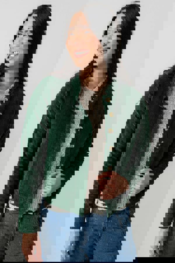 Rene Stretch Jumbo Cord Jacket Pine Green | Lily and Me Clothing