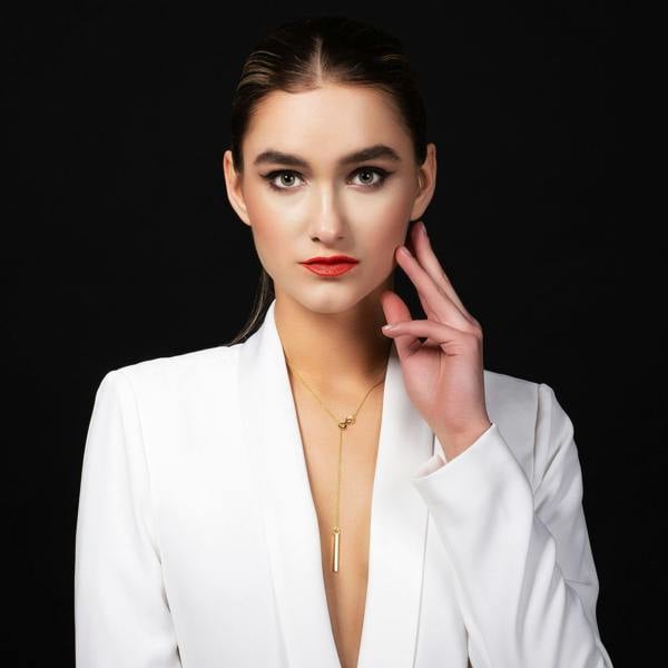 Gold Infinity Y Necklace. Gold Lariat Necklace with a Vertical Bar - namana.london
