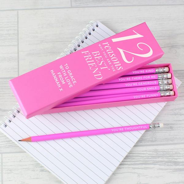 Abode Home & Gifts Personalised Pink '12 Reasons' Box And 12 Pencils
