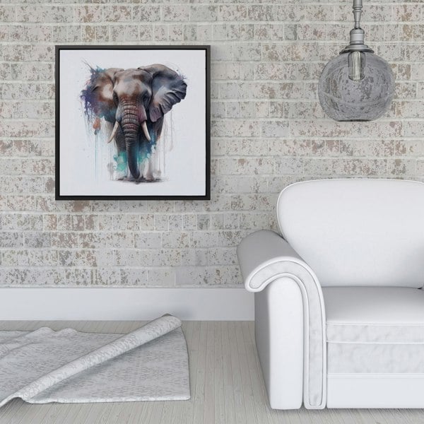 Warren Reed Elephant Splash Art Framed Canvas