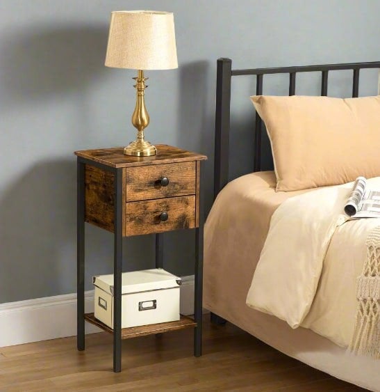 Modcraft Slim Industrial Bedside Table with 2 Drawers