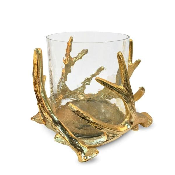 Culinary Concepts Medium Antler Hurricane with Hammered Glass  - Gold Finish