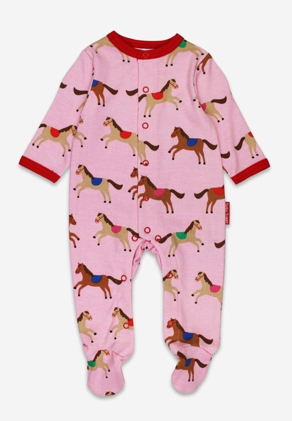 Organic Pink Horse and Pony Print Sleepsuit - Toby Tiger UK Wholesale
