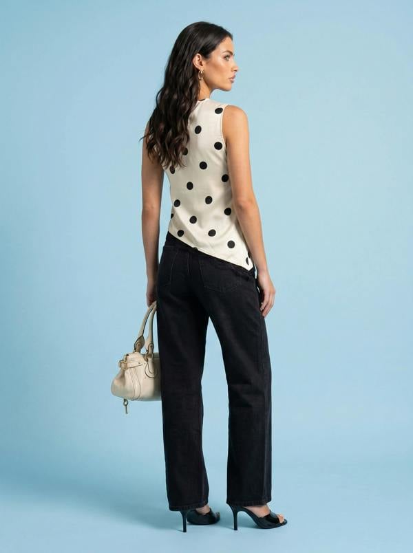 Urban Bliss Lace Trim Spot Top White Pattern