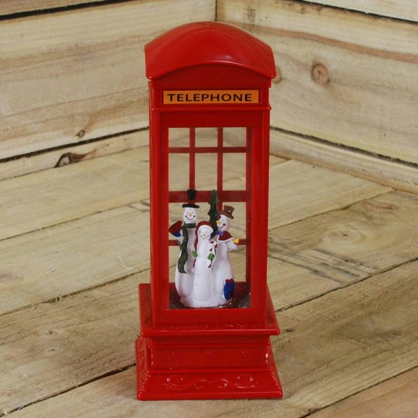 Samuel Alexander 26.5cm Christmas Water Spinner Telephone Box Design with Snowman Scene  Dual Power