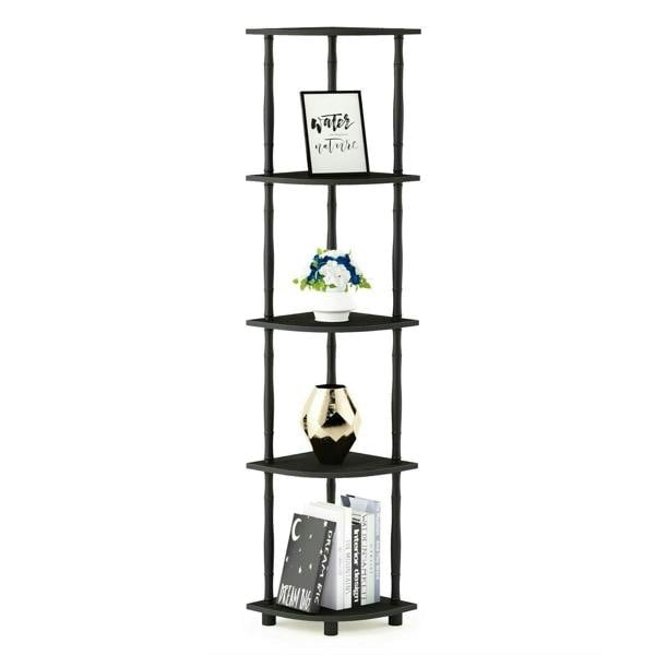 WALPLUS Turn-N-Tube 5 Tier Corner Display Rack Multipurpose Shelving Unit with Classic Tubes, Espresso/Black perfect for organized storage and display