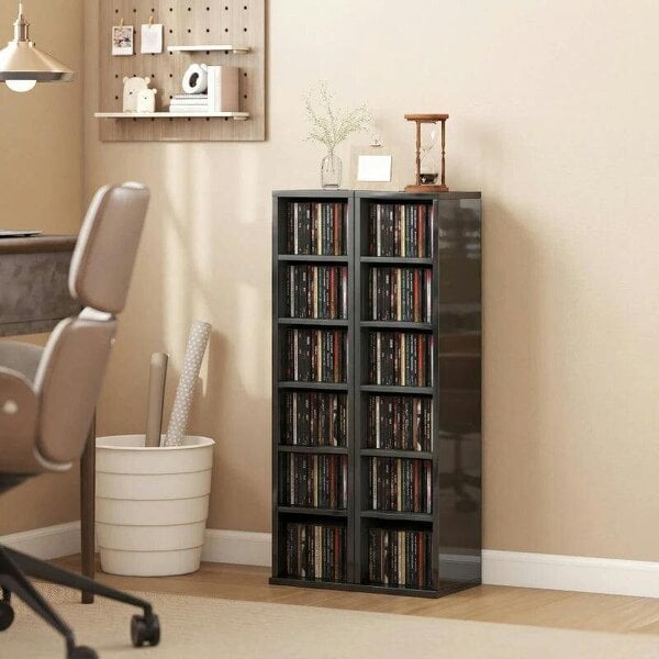Bobobiy Set of 2 CD Media Display Shelf Unit Tower Rack with Adjustable Shelves, High Gloss Black - High Gloss Black