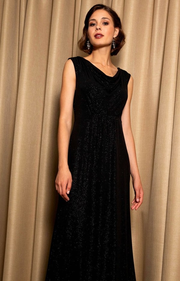Alie Street London Cruise Cowl Neck Maxi Dress (Glitter Black)