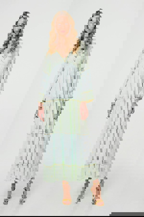 Green | Embellished Tiered Empire Maxi Dress
