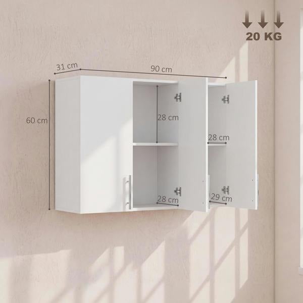 HOMCOM Bathroom Wall Cabinet with 3 Doors, Adjustable Shelf for Kitchen