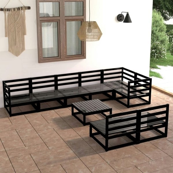 Berkfield 9 Piece Garden Lounge Set Black Solid Pinewood