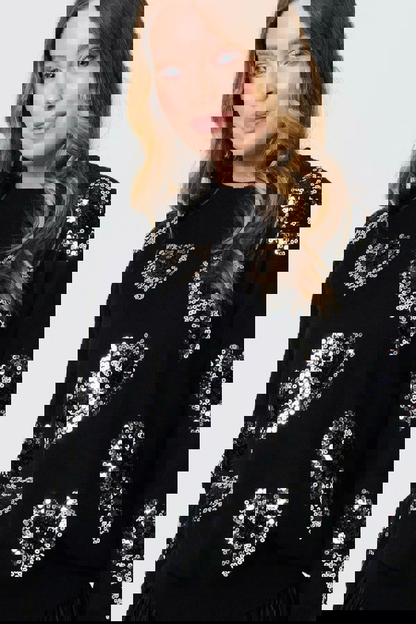 Black | Heart Sequin Embellished Knitted Jumper
