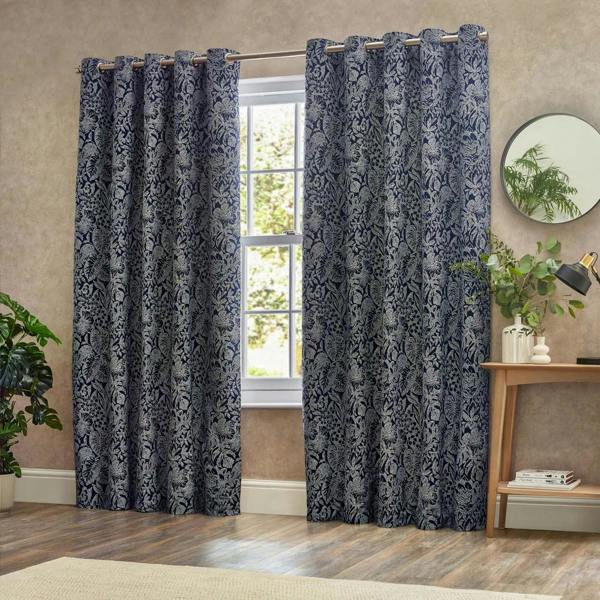 Wylder Bali Jacquard Botanical Eyelet Curtains - Midnight - 