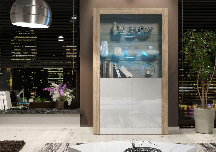 Mex Furniture Premium 170cm Cabinet Sideboard High Gloss Doors Cupboard & Display & Free LED Lights
