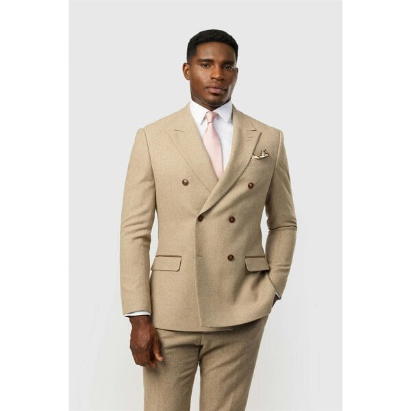 Antique Rogue Slim Fit Baxter Camel Double Breasted Herringbone Jacket