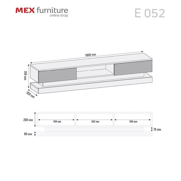 Mex Furniture 180cm Modern TV Unit with Black High Gloss Doors & Free LED Lighting