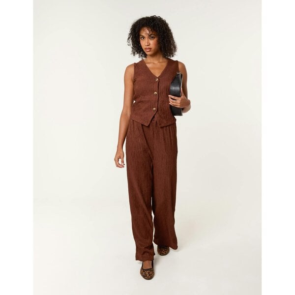 Blue Vanilla Crinkle Elasticated Waist Wide Leg Trousers