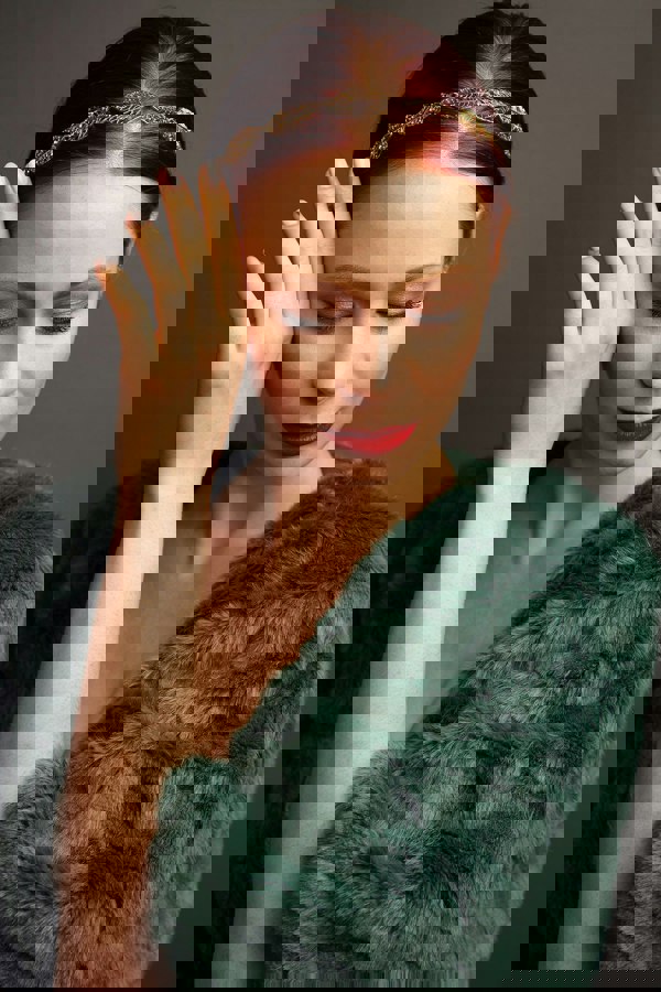 leaf headband in gold styled for wedding