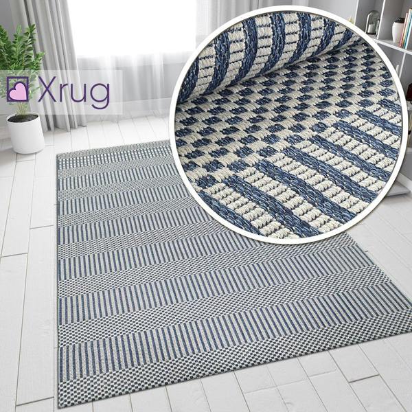 Viva Rugs Cotton Rug Braided Navy Blue Grey Cream Striped Washable Flat Weave Mat Small Extra Large Long Runner