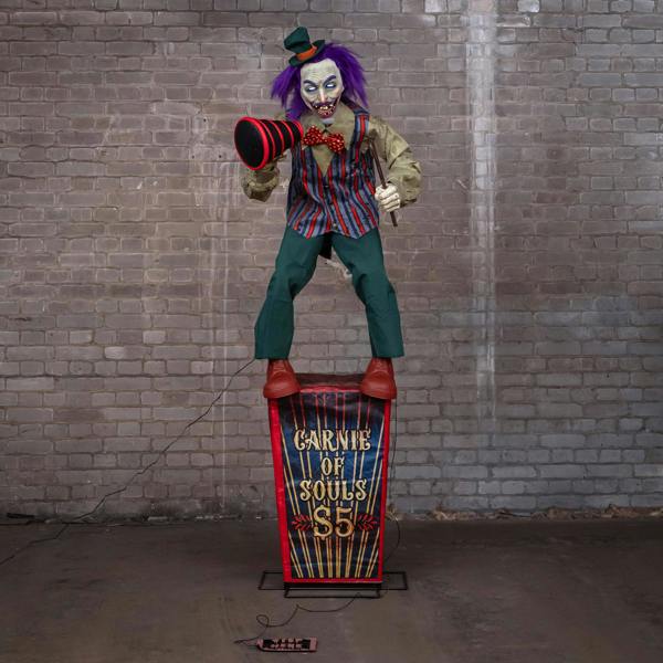 Samuel Alexander 6ft (72 Inch) Tall Servo Carnival Barker Halloween Animatronic with Glowing Digi-Eyes