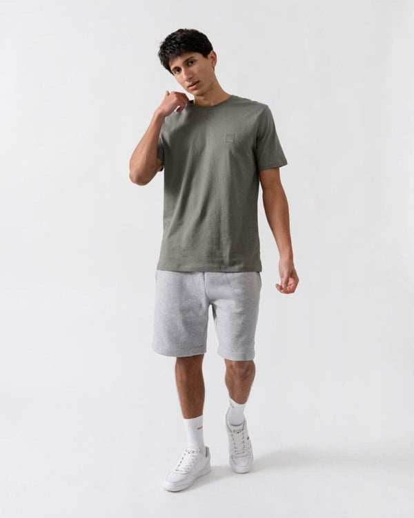 BOSS Orange Tales Mens Cotton-Jersey T-shirt With Logo Patch - Grey-Green 076 - CHO - Designer Mens Logo T-Shirts