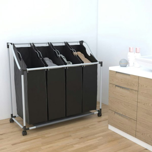Berkfield Laundry sorter with 4 bags black grey