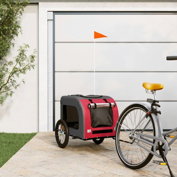Berkfield Dog Bike Trailer Red and Grey Oxford Fabric and Iron