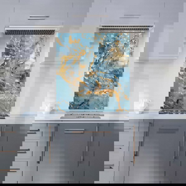 Warren Reed - Designer Azure And Gold Marble Effect Kitchen Splashback