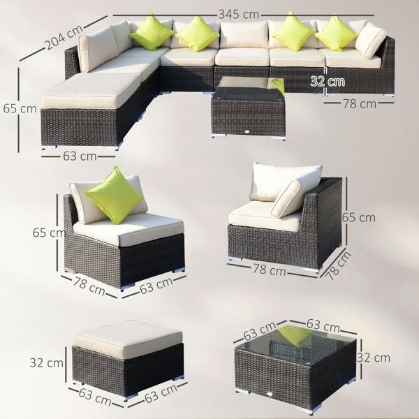 Wyld Haus Dobazi  Mixed Brown Rattan 6 Seater Corner Sofa Set With Cushions And Glass Coffee Table