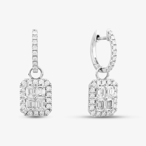 T. H. Baker 18ct White Gold Brilliant & Emerald Cut Diamond Hoop Dropper Earrings E27616GW18DD