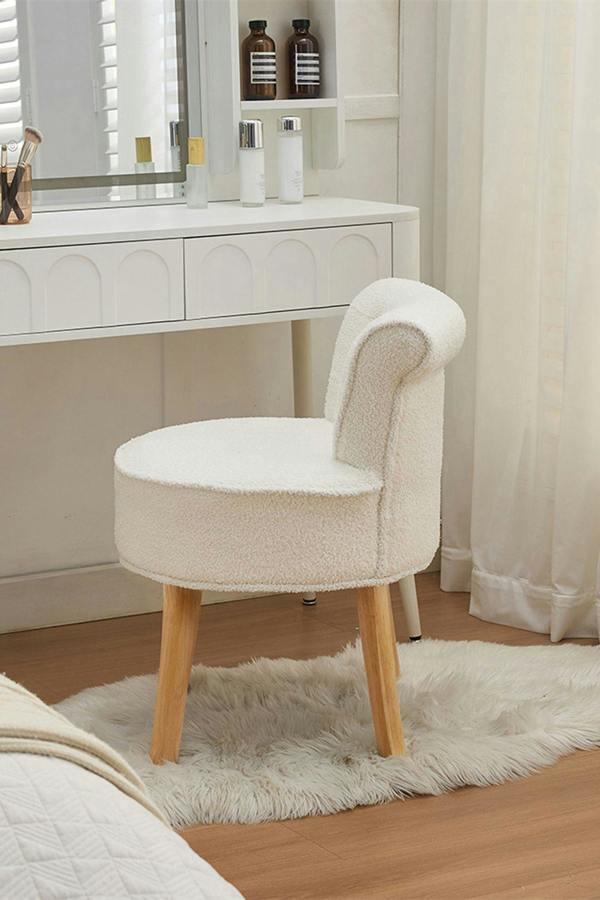 Living and Home Teddy Fleece Upholstered Vanity Stool