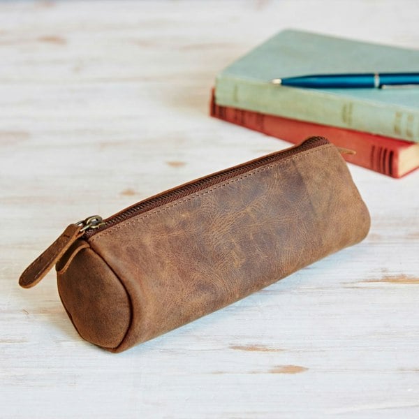 Paper High Buffalo Leather Round Pencil Case
