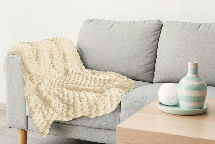 Lush Faux Rabbit Fur Cream Throw 140x180cm