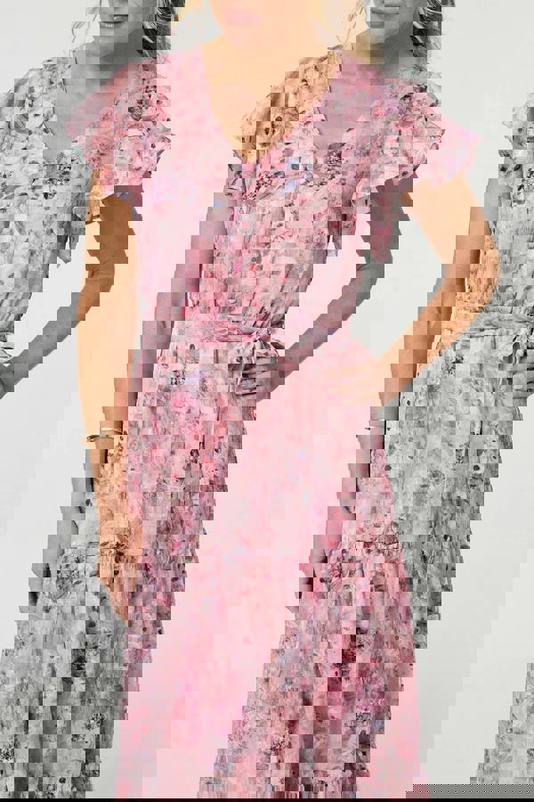 Pink | Floral Tiered Tie Waist Maxi Dress