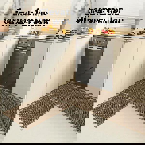 Marlow Kitchen Mat 2PCS Non Slip Woven Rubber Floor Mat Absorbent Runner Brown