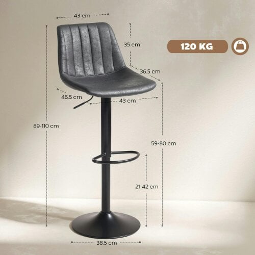 Wyld Haus Rotteli Set Of 2 Charcoal Grey Faux Leathar Upholstered Tub Bar Stools