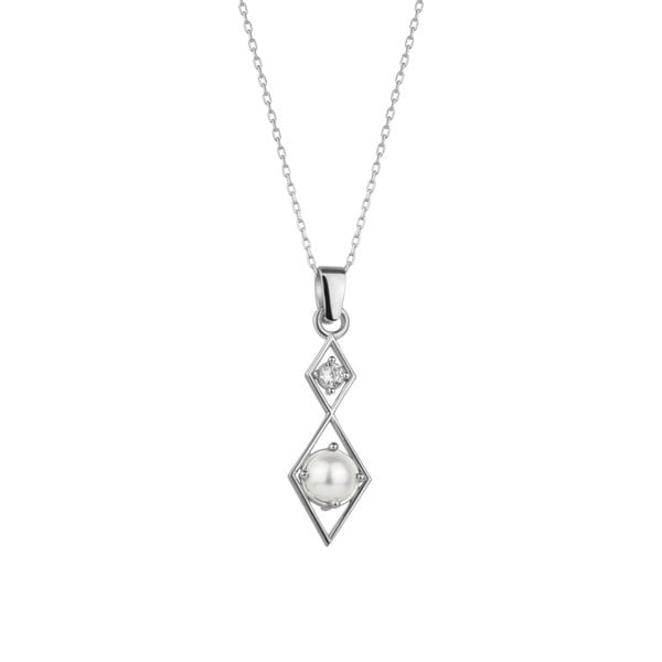 Spero London Sterling Silver Rhombus 3D Pearl Necklace
