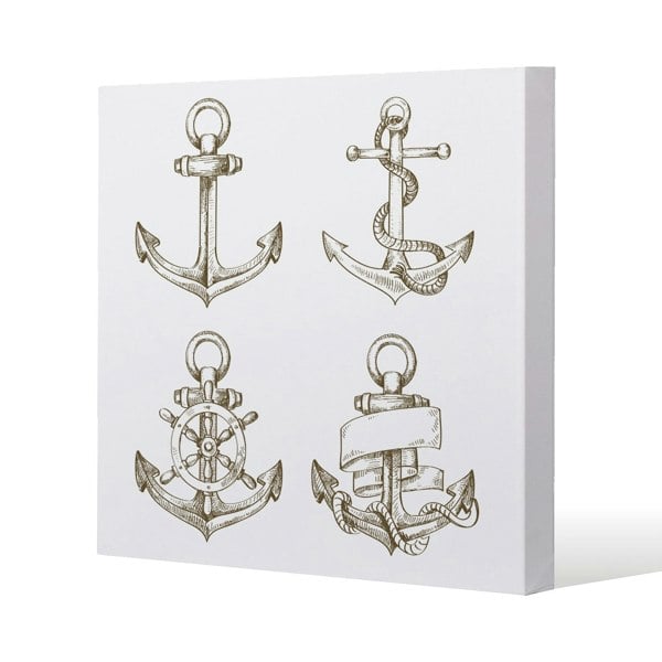 Benjamin Tate Design Drawn Anchors Slim Style Canvas Print  90x90cm , 15mm Slim Real wood.