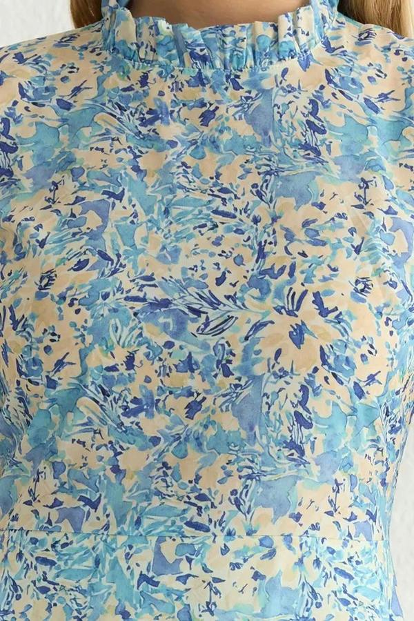 WOVCOR Floral A-Line Ruffled Midi Woven Dress