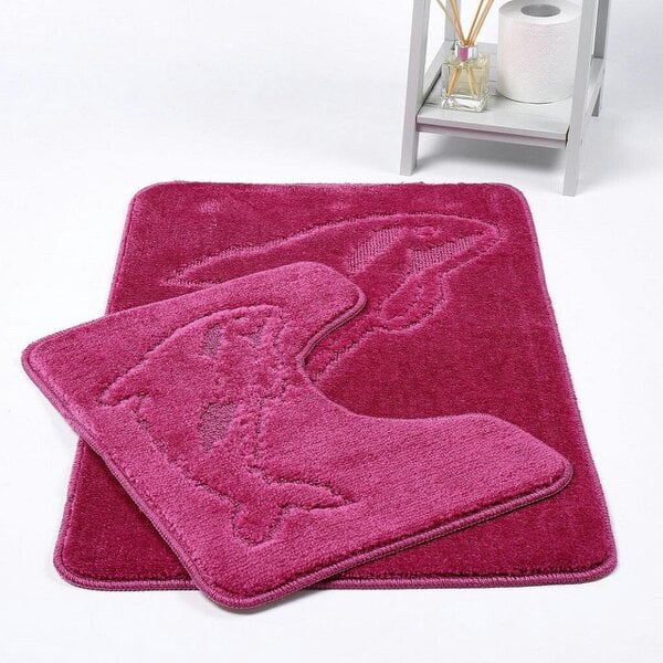 Night Zone Dolphin 2 Piece Bath Mat & Pedestal Set – Non-Slip Absorbent Bathroom Rug Set - Dusty Pink
